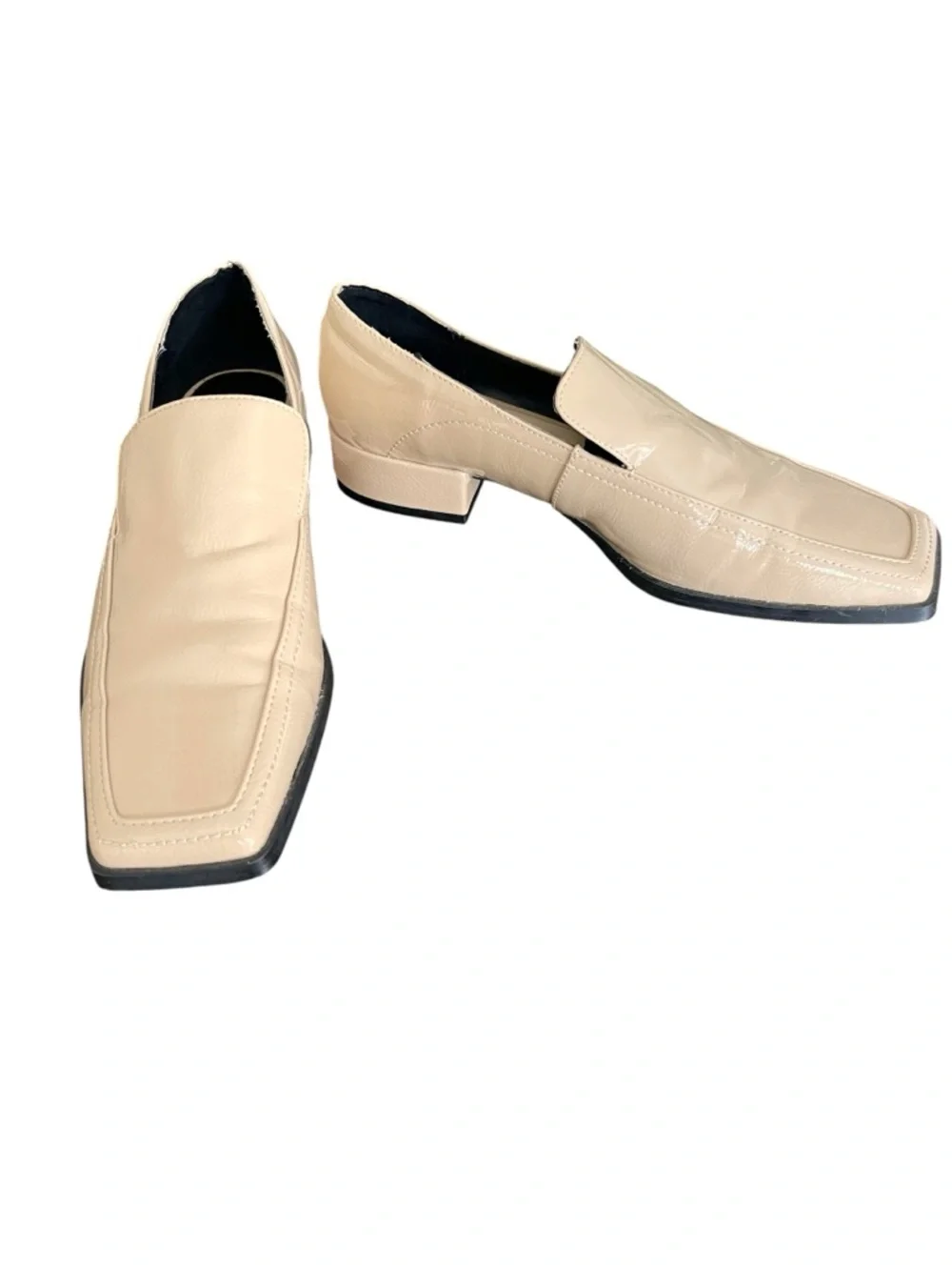 Zara Beige Patent Leather Slip-On Block Heel Square Toe Loafers (EU36/US 5.5-6) - Picture 5 of 11